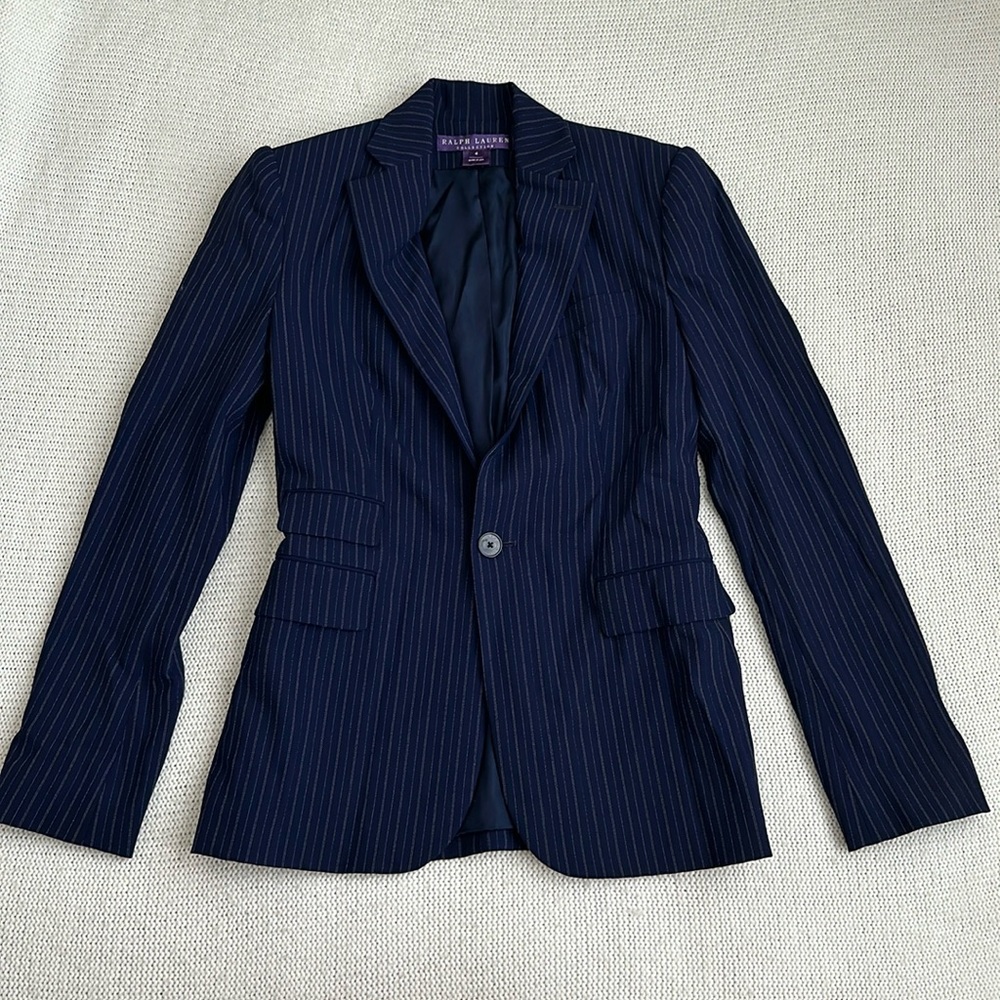 Ralph Lauren Collection 100% Virgin Wool Blue Pinstripe Blazer Size 4